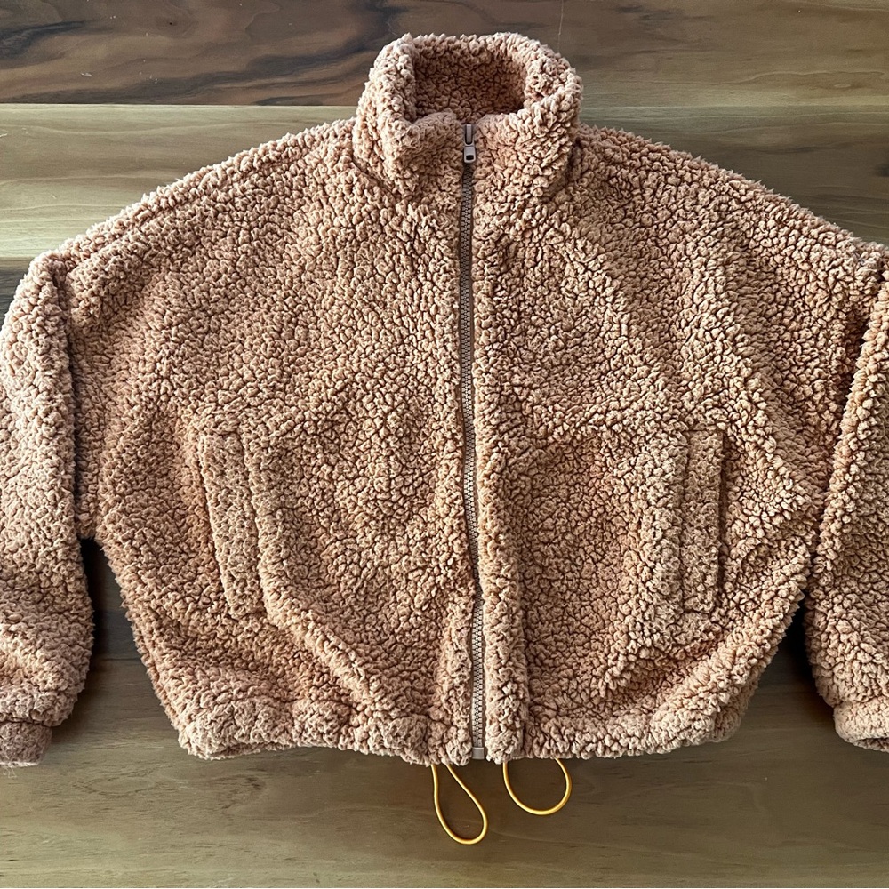Urban Outfitters Teddy Sherpa Zip Jacket - Caramel Brown XS